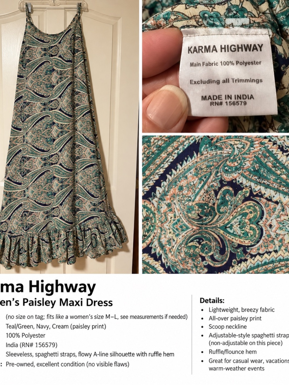 Karma Highway Teal Paisley Ruffle-Hem Maxi Dress